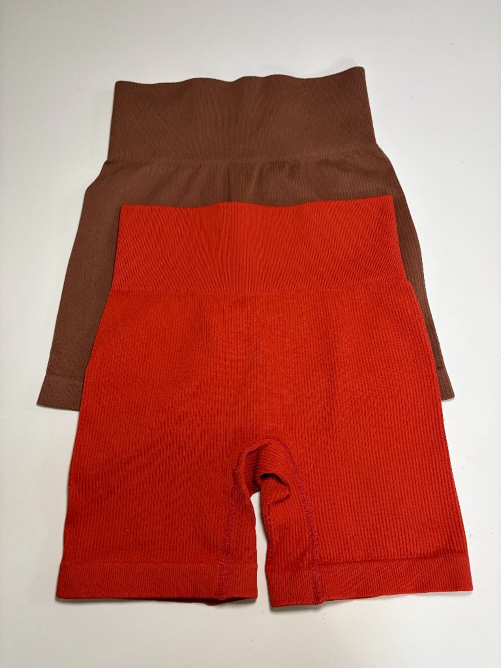 2 pair of OQQ Women's Yoga Active Shorts Ribbed Sz Small Orange Brown